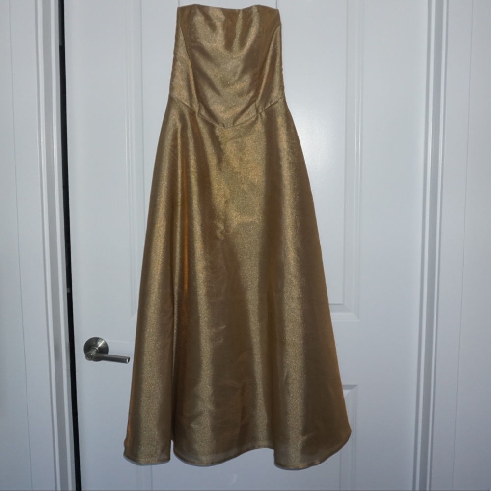 Gold Shimmer Strapless Dress View 3